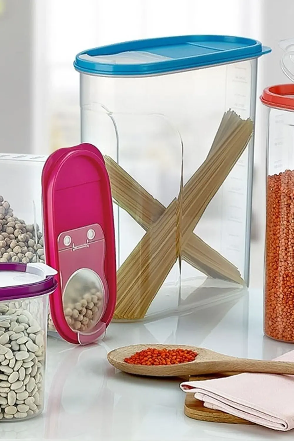 4 Adet 4 Lt Erzak Kabı, Pratik Erzak Saklama Kabı Kapaklı Ölçekli