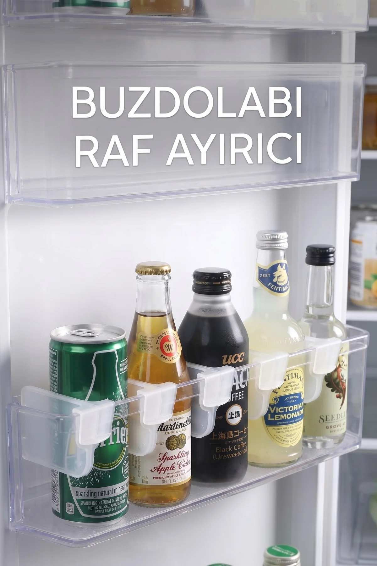 4 Adet Ahşap Buzdolabı Şişe Düzenleme Organizeri Mutfak Şişe Düzenleyici