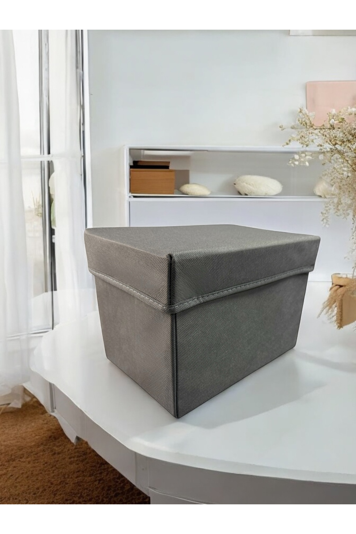 4 Adet Antrasit Kapaklı Dolap İçi Düzenleyici Kutu Çok Amaçlı Sak