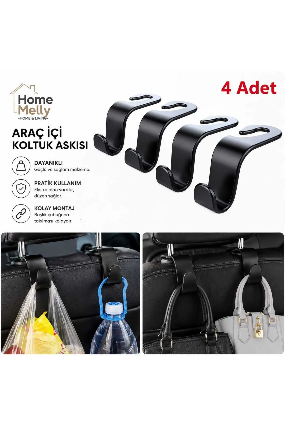 4 Adet Araba Koltuk Arkası Askı , Çok Amaçlı Plastik Askı Organizer