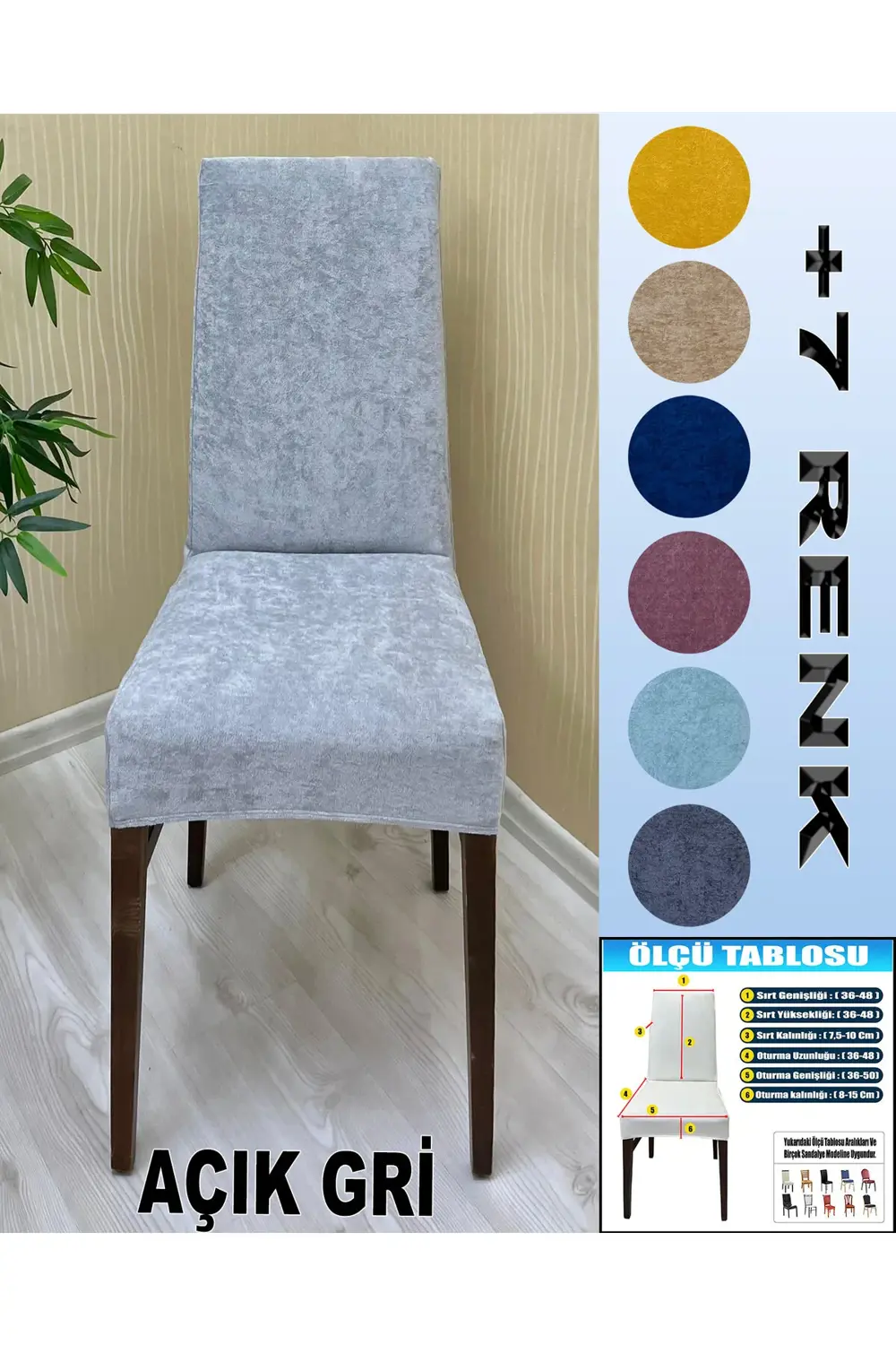 4 Adet BabyFace Kadife Kumaş Sandalye Kılıfı Yıkanabilir Likralı