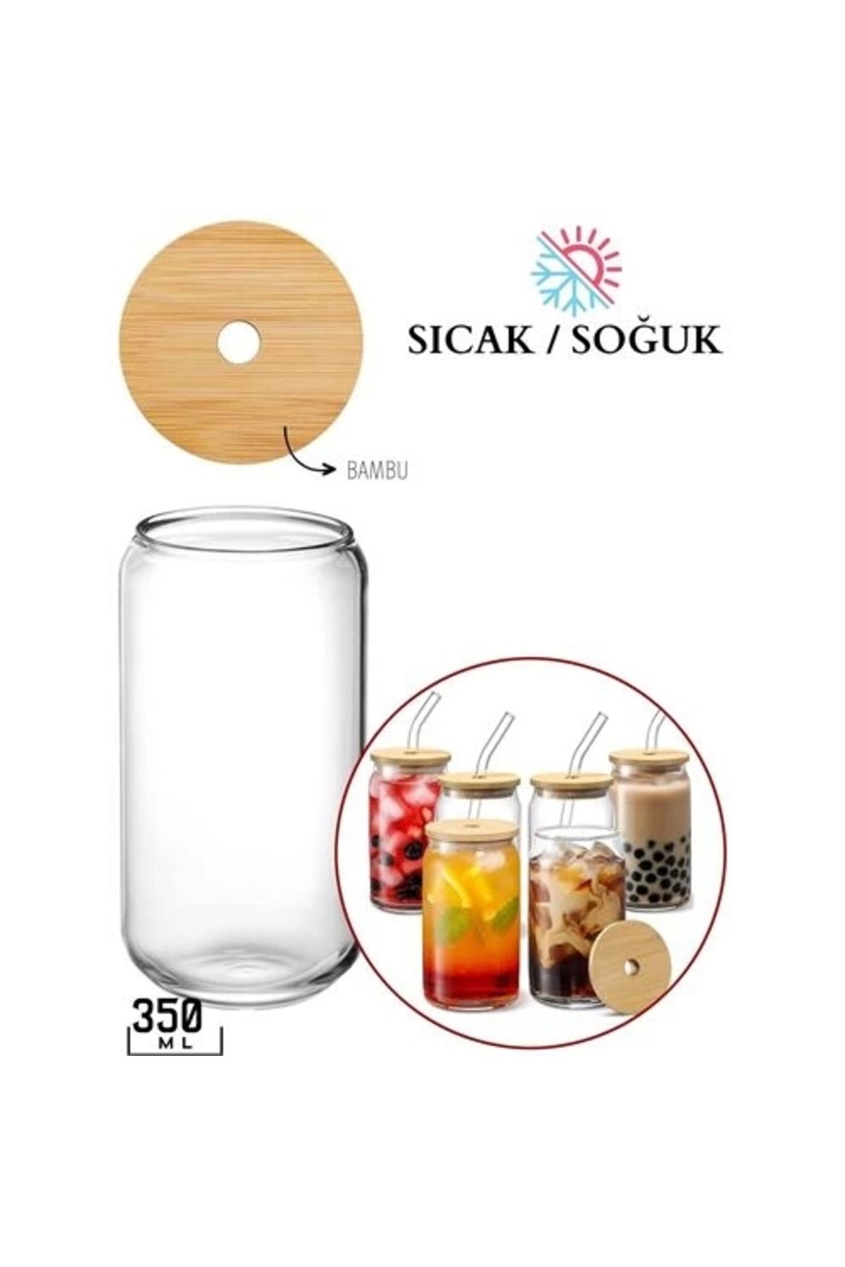 4 Adet Bambu Kapaklı Kavanoz Bardak 350 ml 718384 Toptan Paket