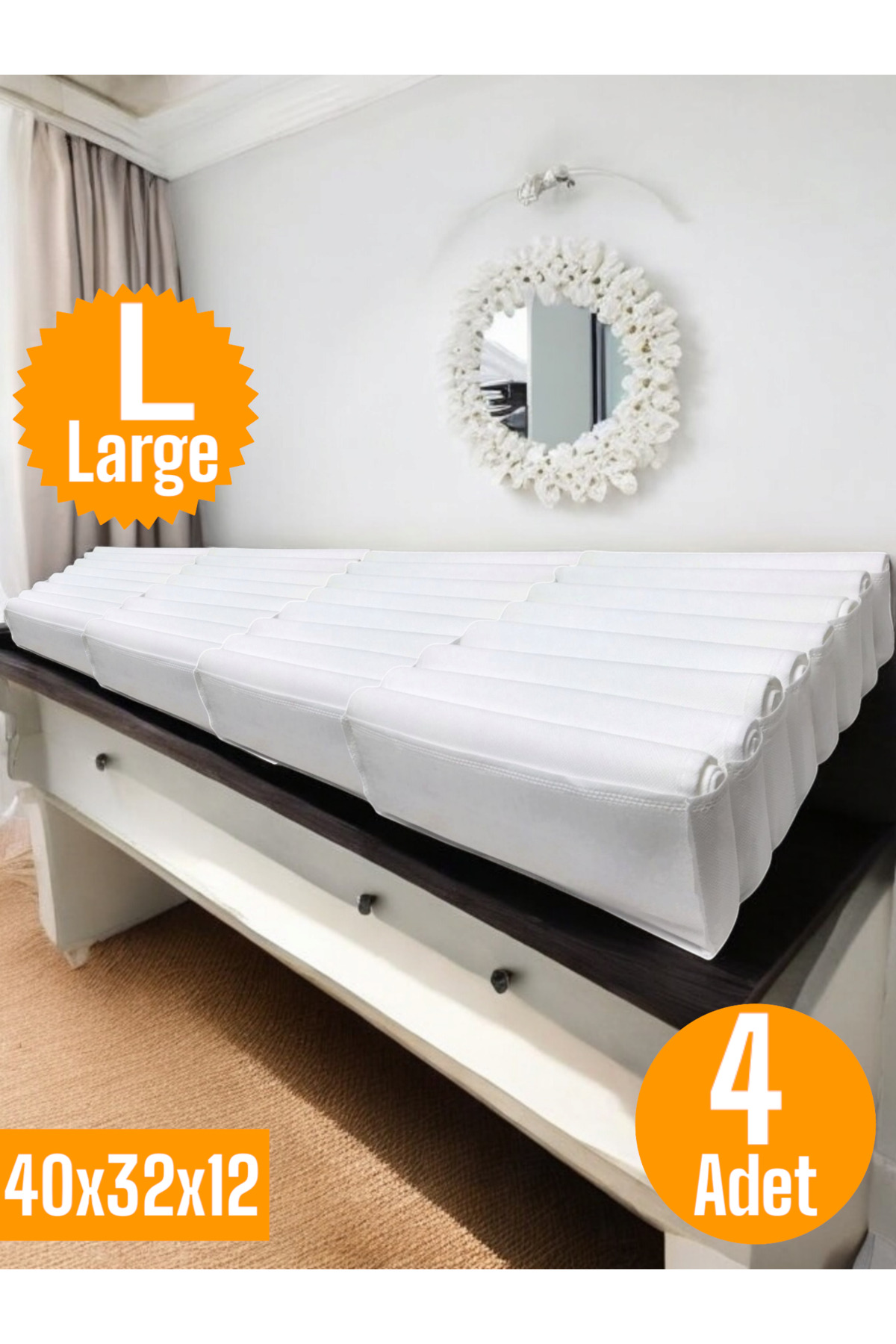 4 Adet Beyaz Akordiyon Tipi Large 8 Gözlü Çekmece İçi Düzenleyici