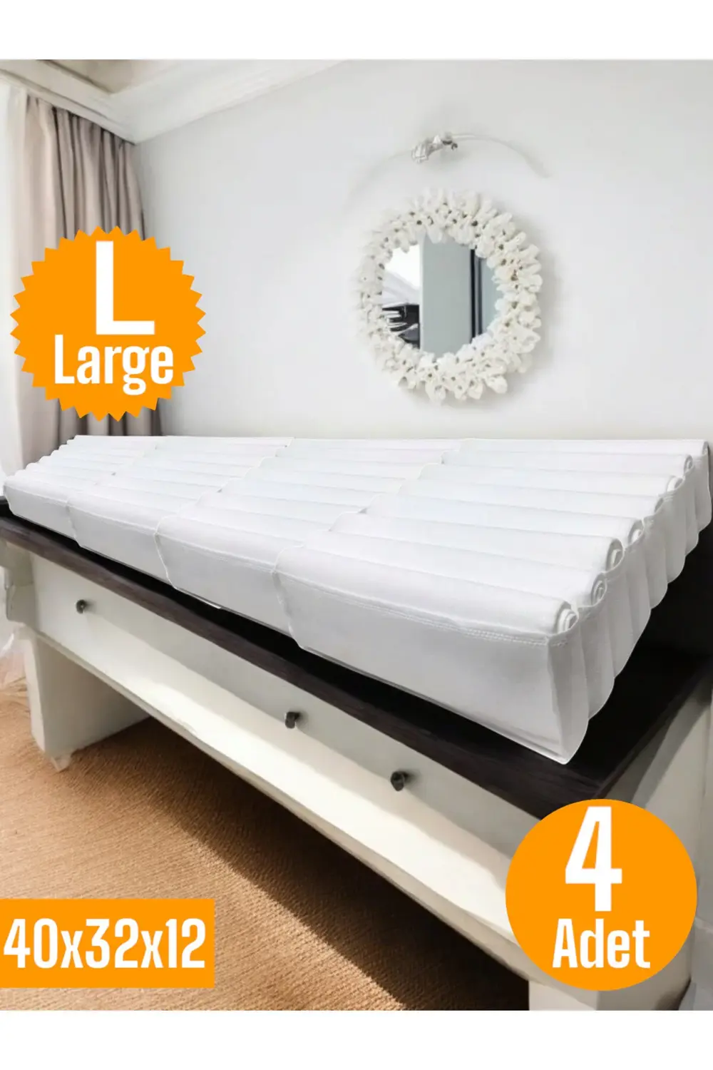 4 Adet Beyaz Akordiyon Tipi Large 8 Gözlü Çekmece İçi Düzenleyici