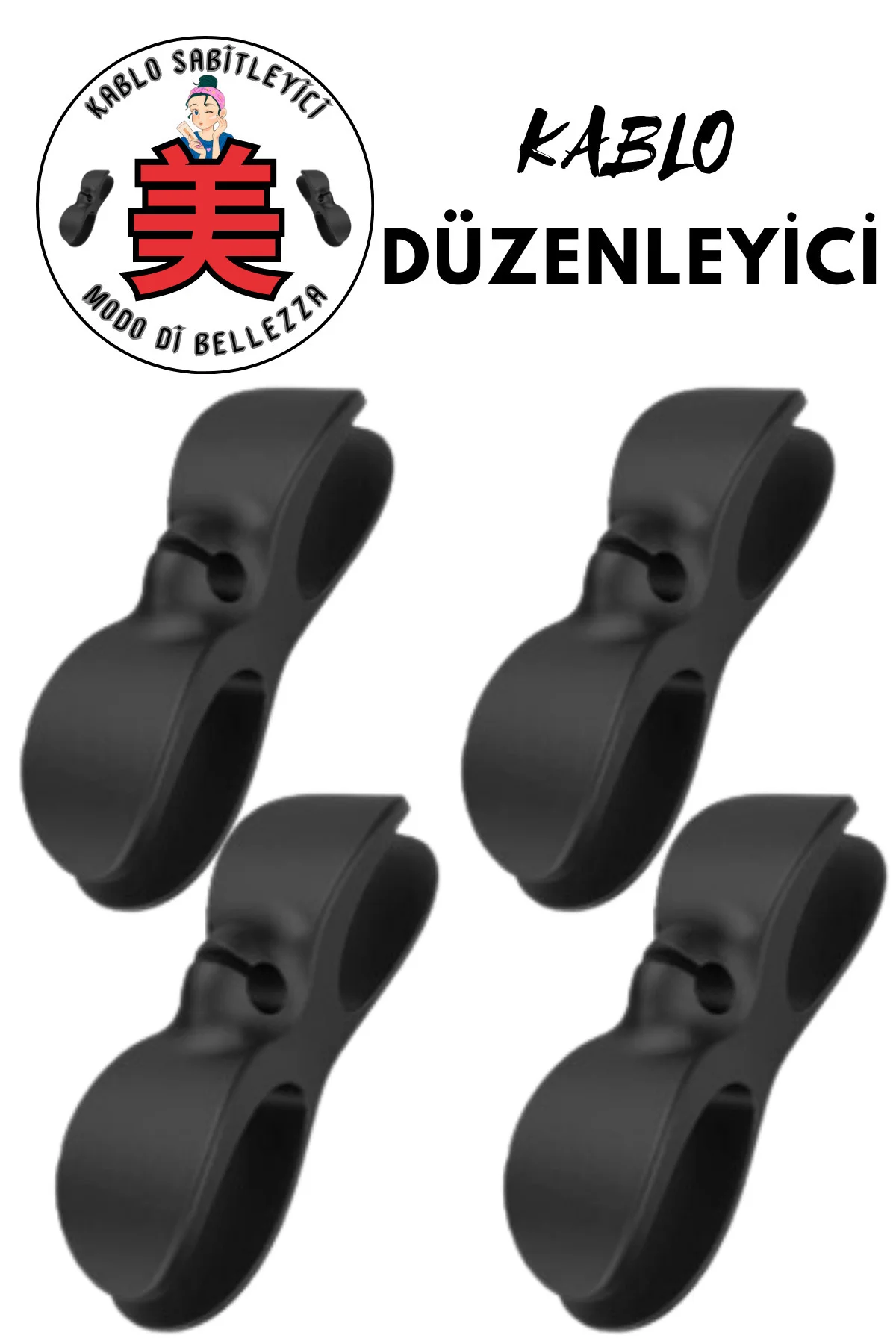 4 Adet BEYAZ/SIYAH RENK Yapışkanlı Airfryer Kablo Düzenleyici Ele