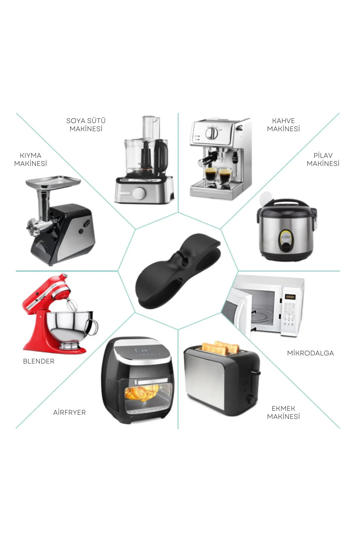 4 Adet BEYAZ/SIYAH RENK Yapışkanlı Airfryer Kablo Düzenleyici Ele