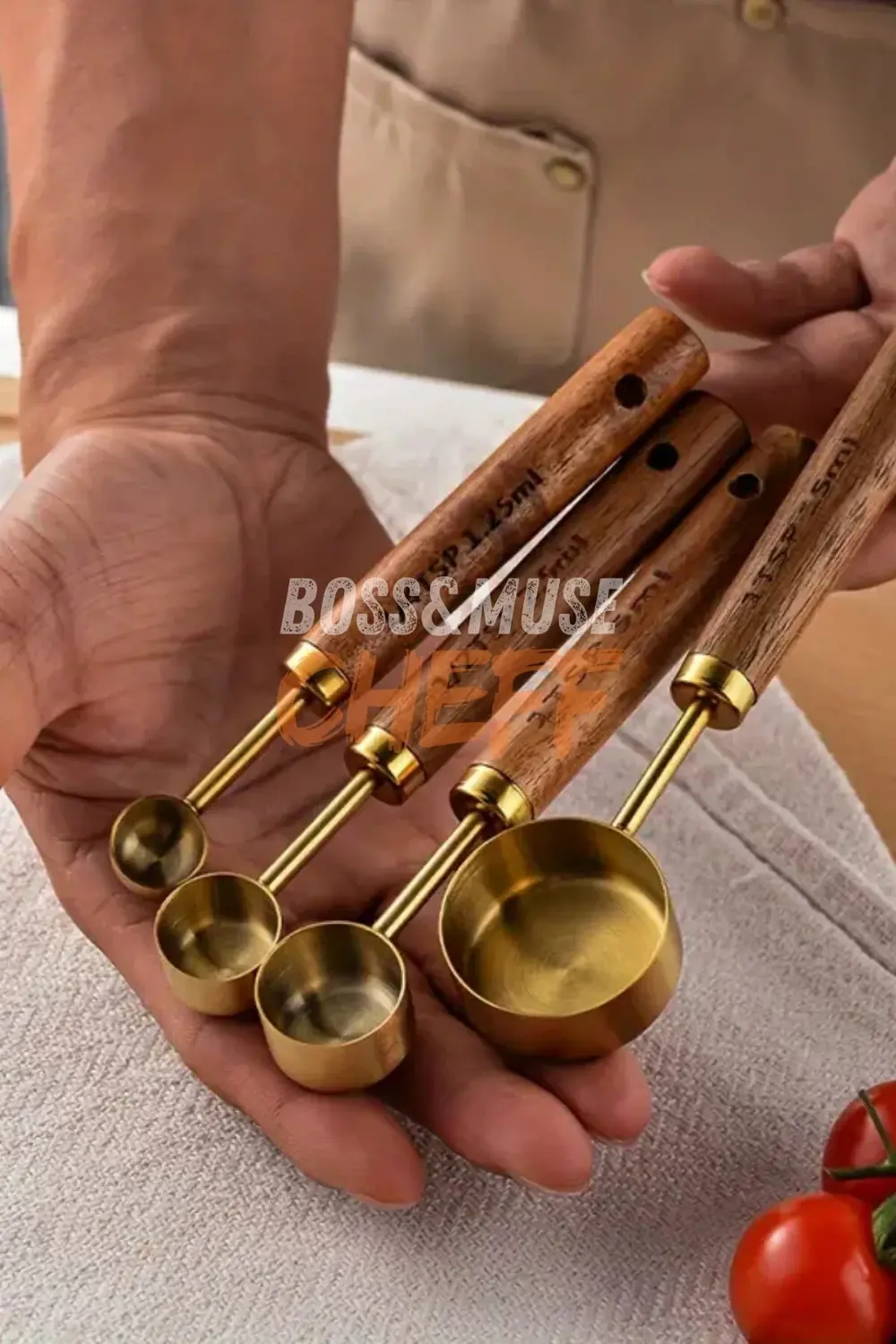 4 Adet Büyük Boy Paslanmaz Çelik Ahşap Saplı Ölçü Kaşığı Seti Ölç