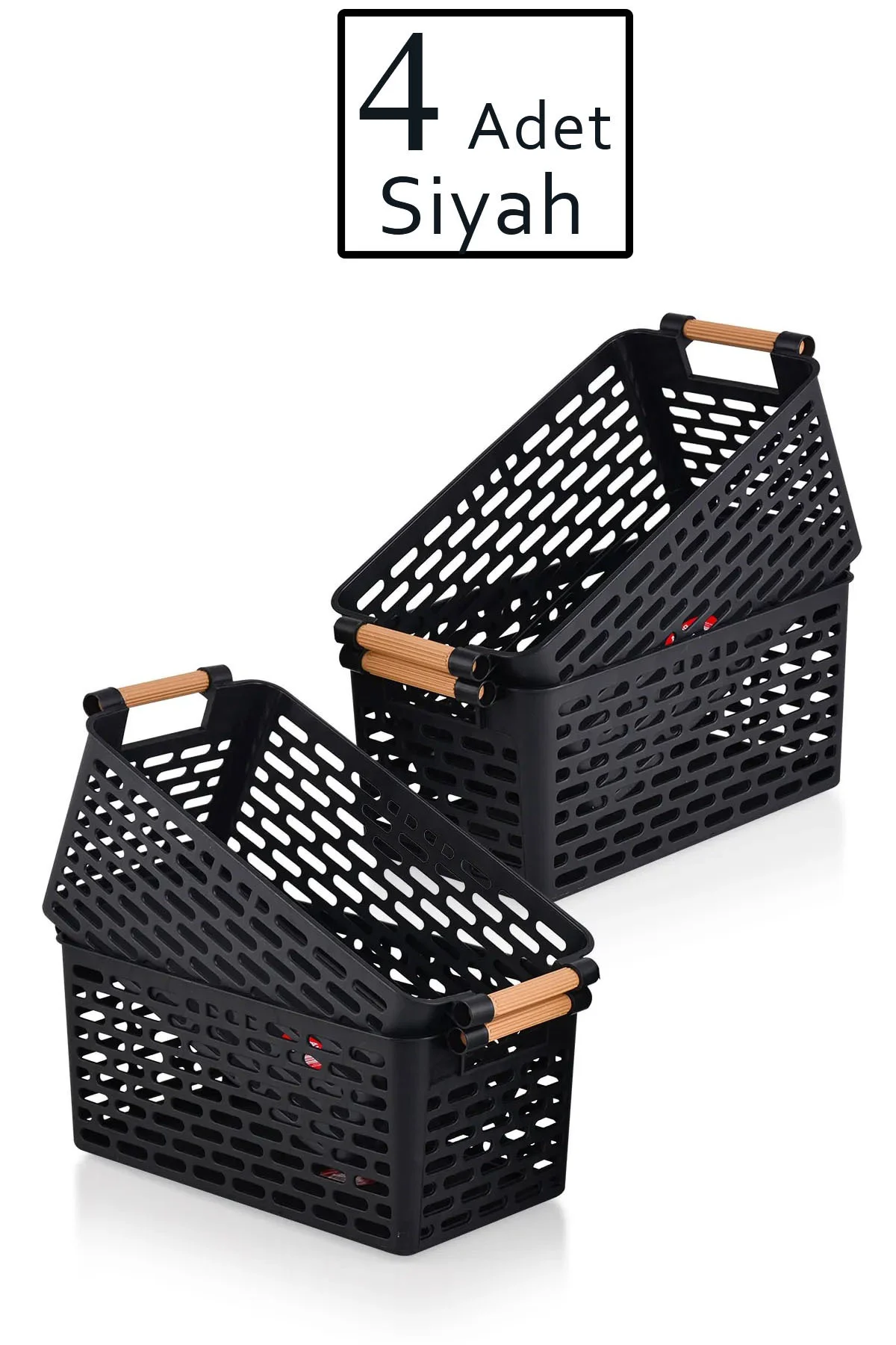 4 Adet - Çok Amaçlı Plastik Tutacaklı Organizer Sepet Dolap Içi Ç