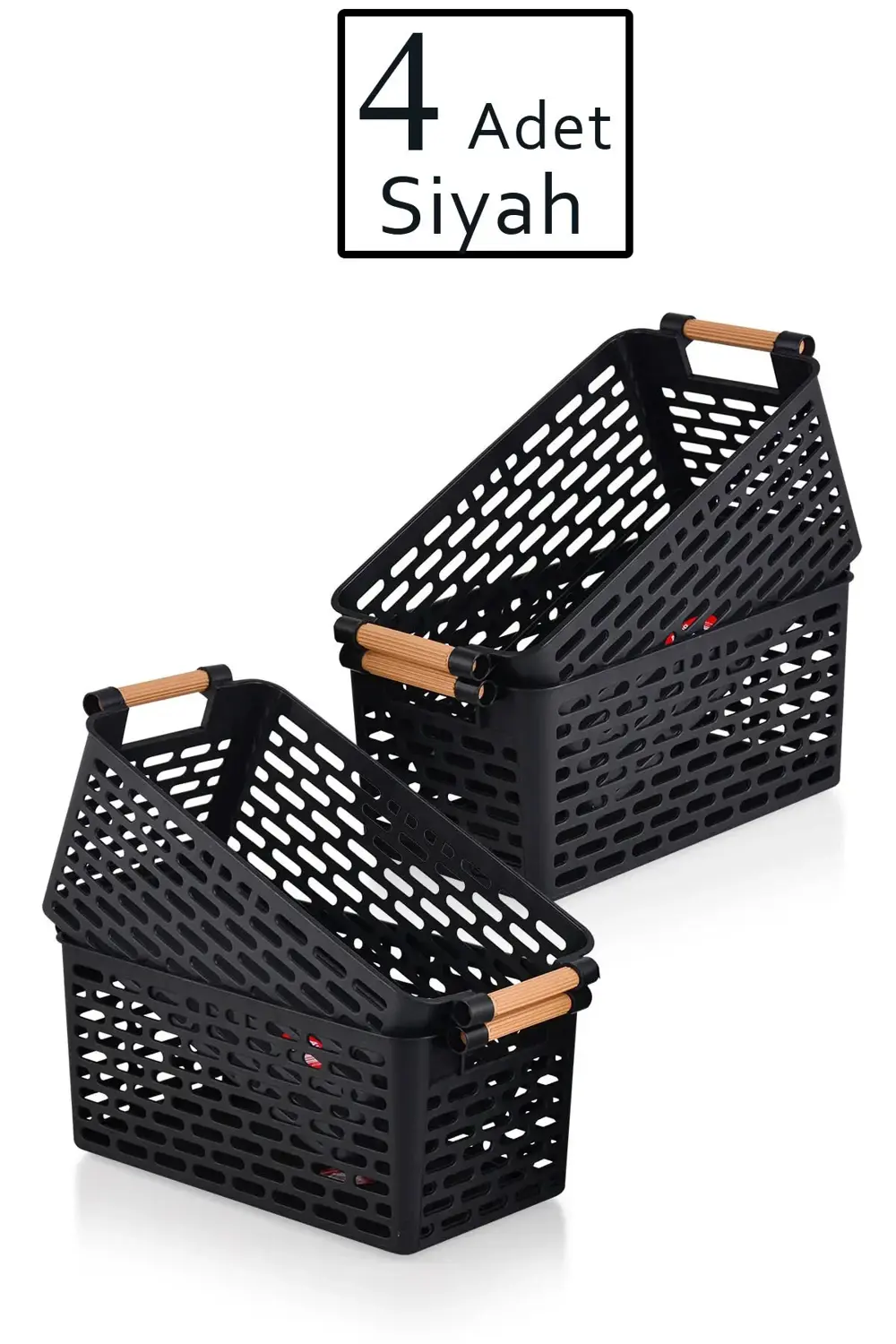 4 Adet - Çok Amaçlı Plastik Tutacaklı Organizer Sepet Dolap Içi Ç
