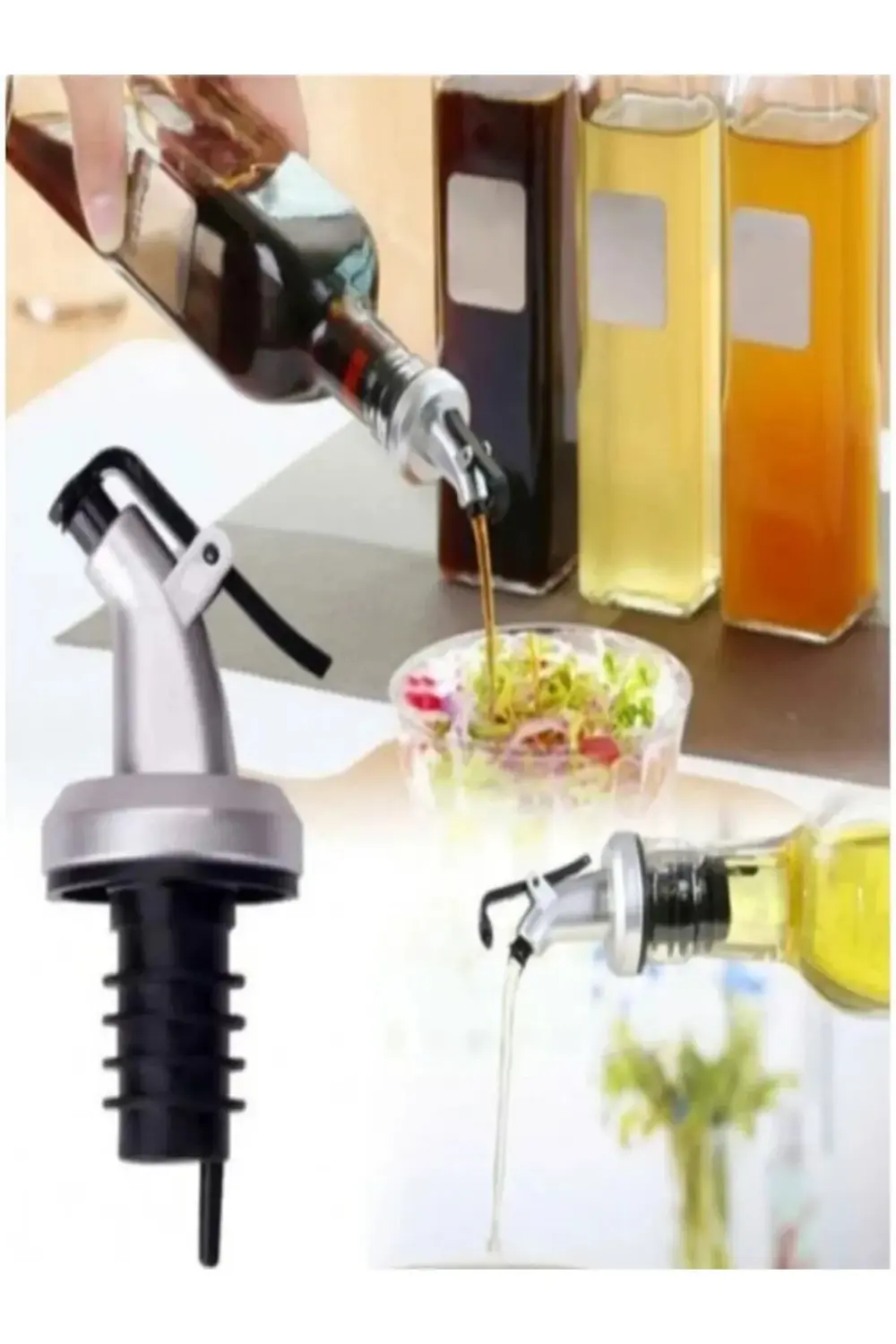 4 Adet Damlatmaz Kapaklı Şişe Tıpası Sızdırmaz Yağdanlık Ucu Yağ