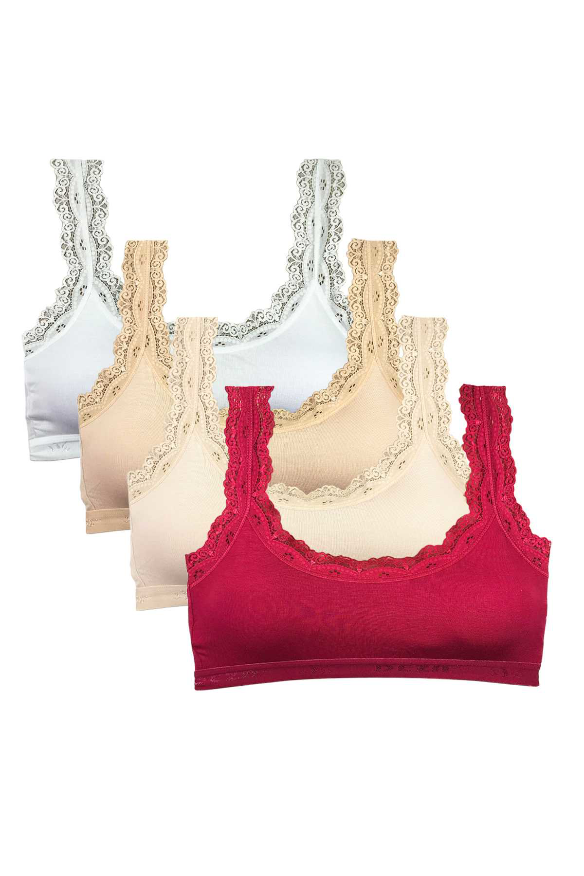 Just Cheap Store 4 Adet Dantel Nakiş İşlemeli Pedli Bambu Kadin Büstiyer Set