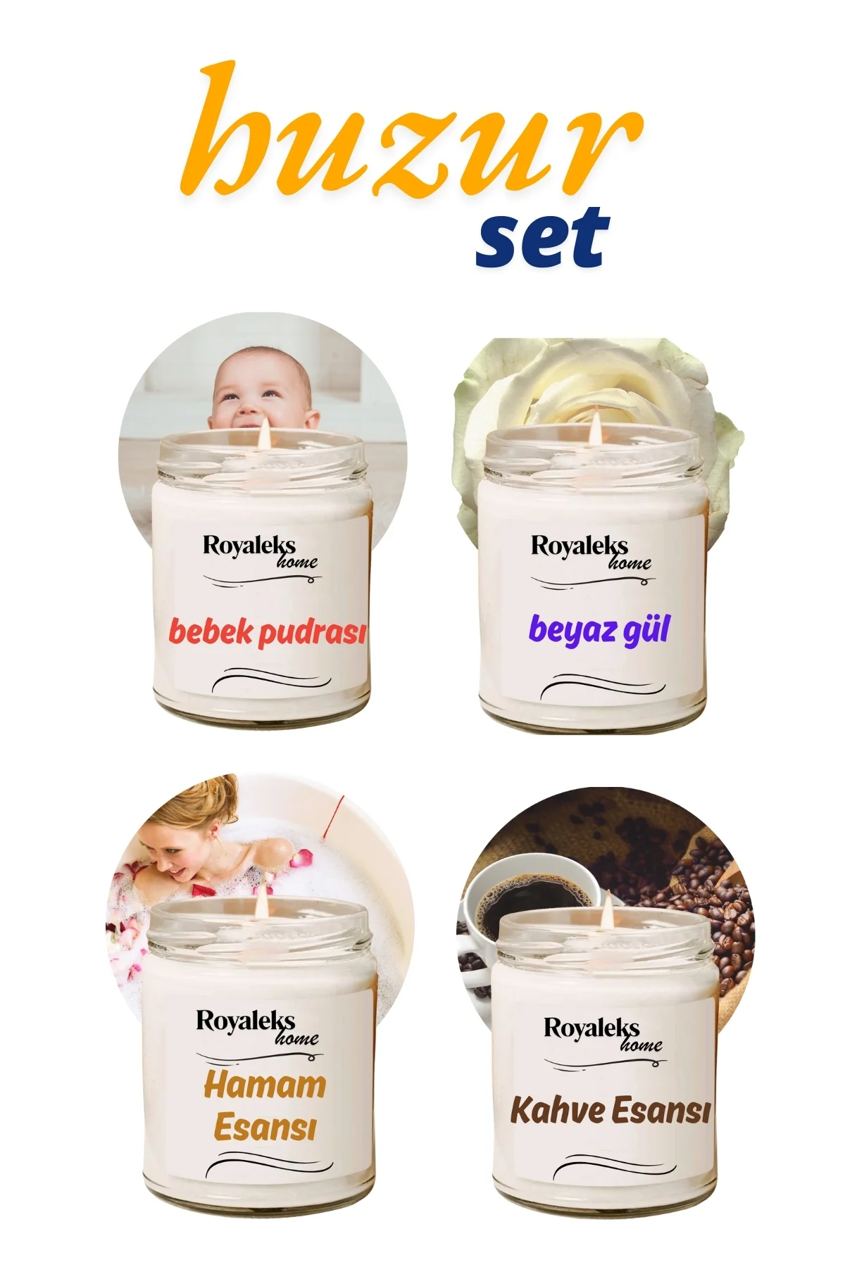 4 Adet Doğal Özel Seri Kokulu Dekoratif Kavanoz Mum 4X210 cc - Hu