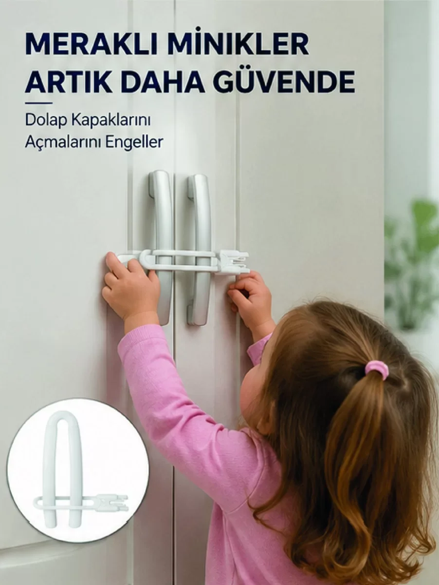 4 Adet Dolap Emniyet Kilidi - Çocuk Güvenliği İçin Güçlü ve Dayanıklı Yeni Nesil Set