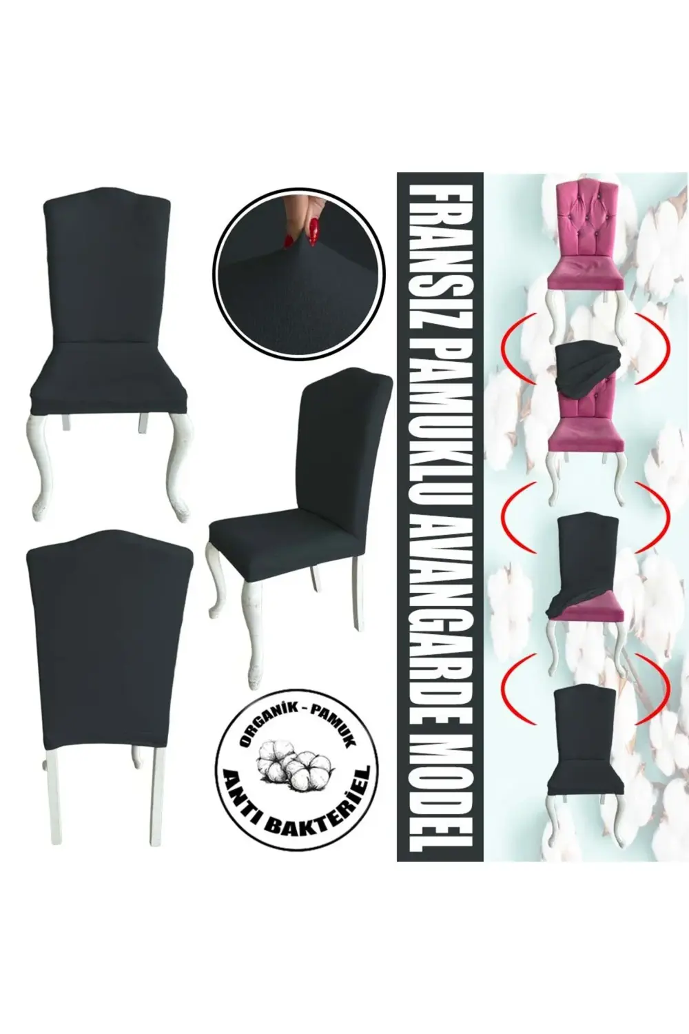 4 Adet Fransız Pamuklu Kumaş Avangarde Tipi Sandalye Kılıfı & San