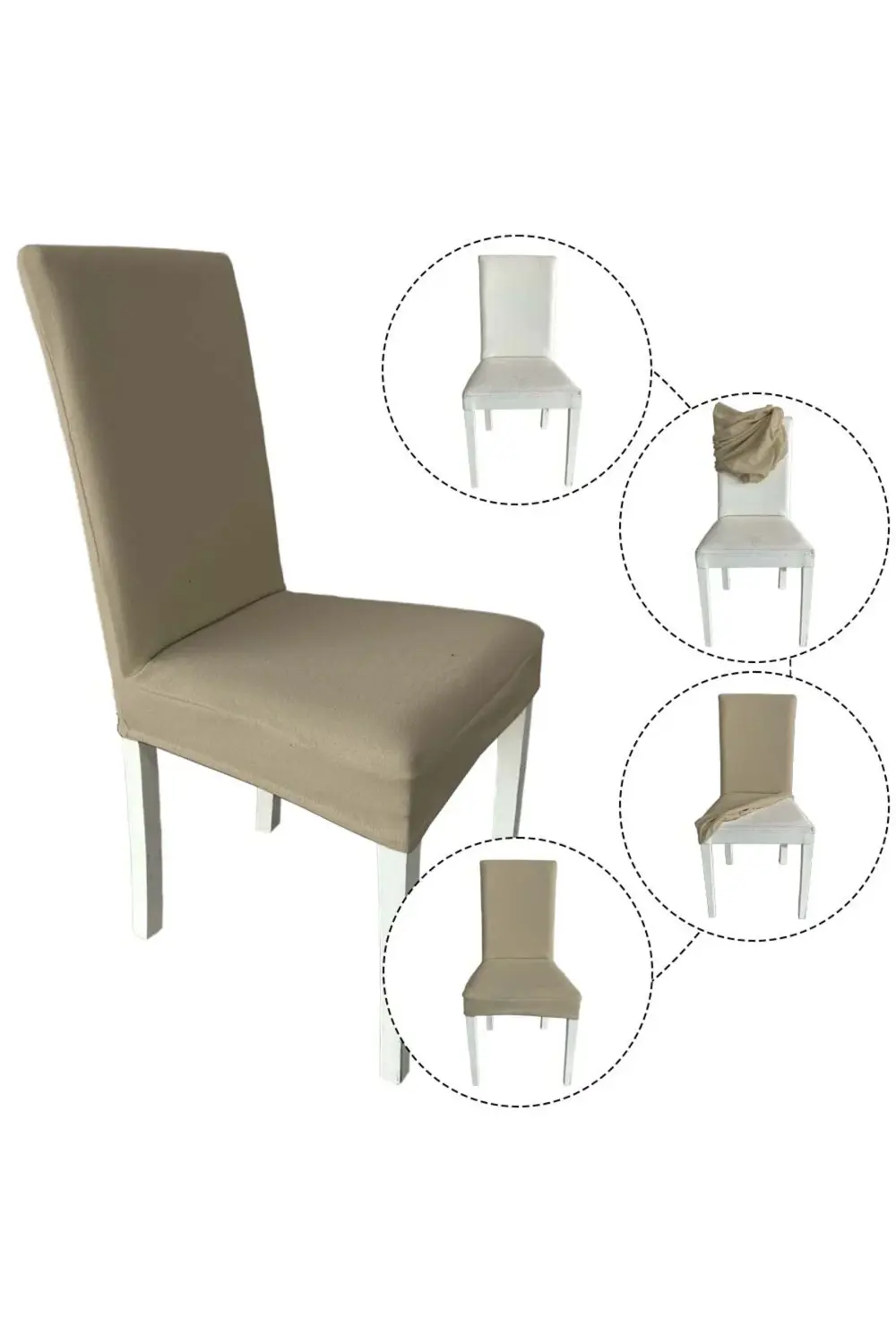 4 Adet Fransız Pamuklu Kumaş Salon Tipi Sandalye Kılıfı & Sandaly