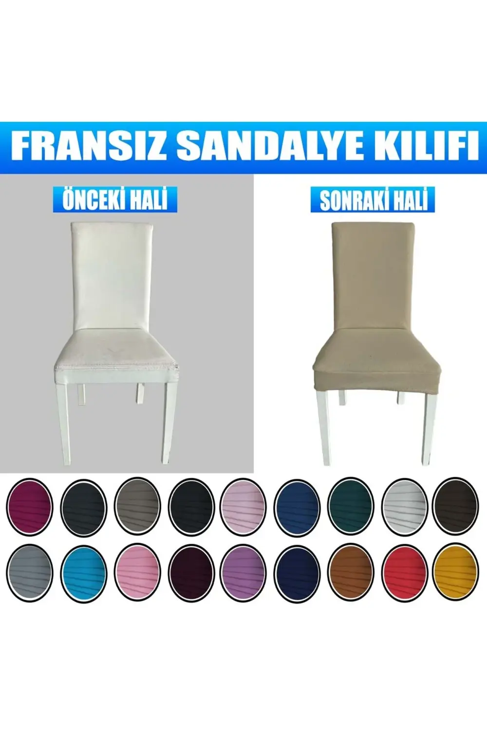 4 Adet Fransız Pamuklu Kumaş Salon Tipi Sandalye Kılıfı & Sandaly