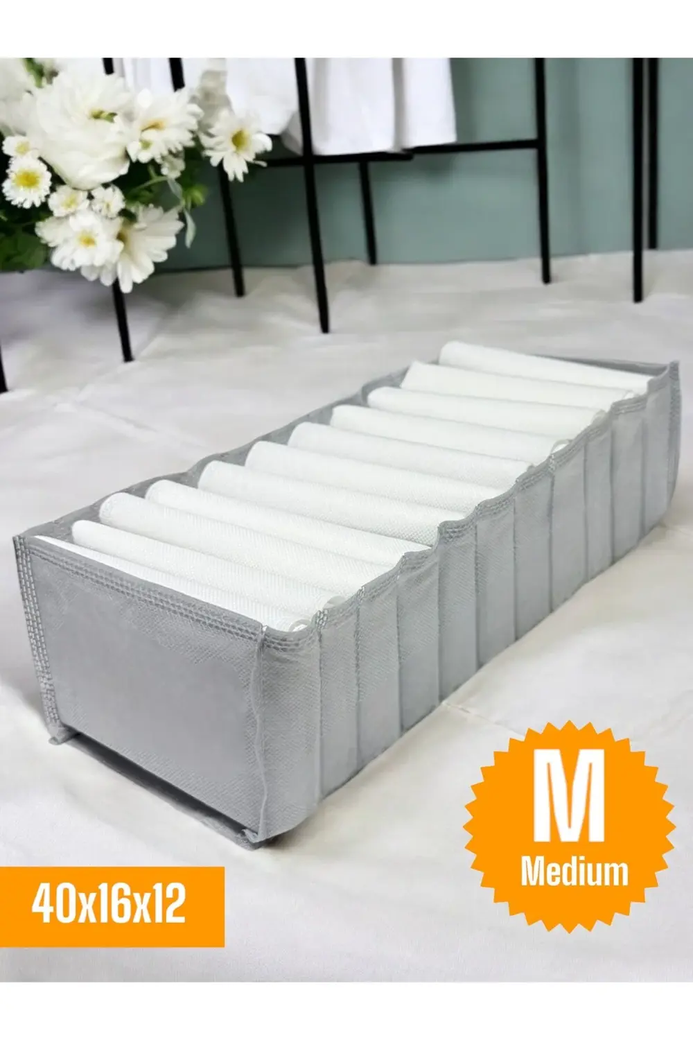 4 Adet Gri Akordiyon Tipi Medium 11 Gözlü Çekmece Içi Düzenleyici