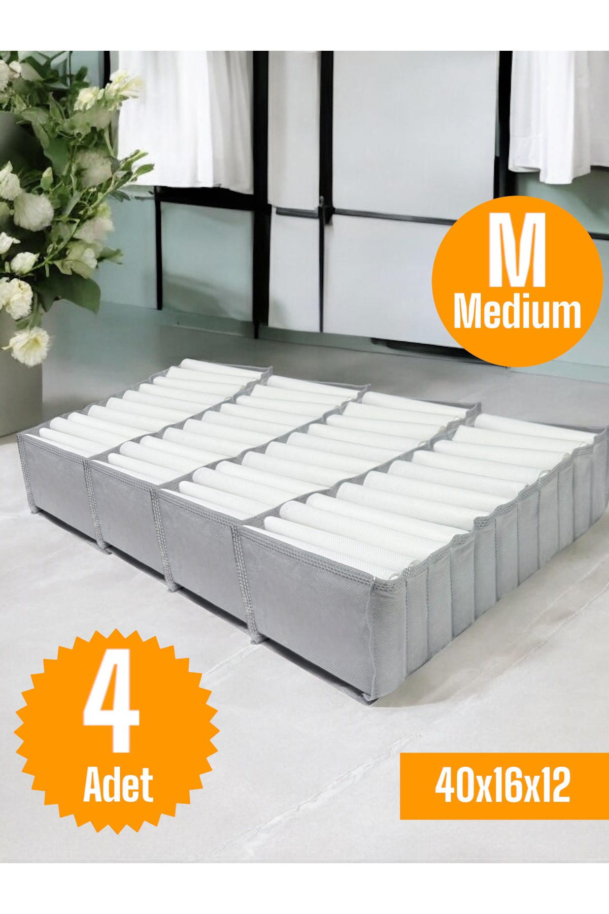 4 Adet Gri Akordiyon Tipi Medium 11 Gözlü Çekmece Içi Düzenleyici