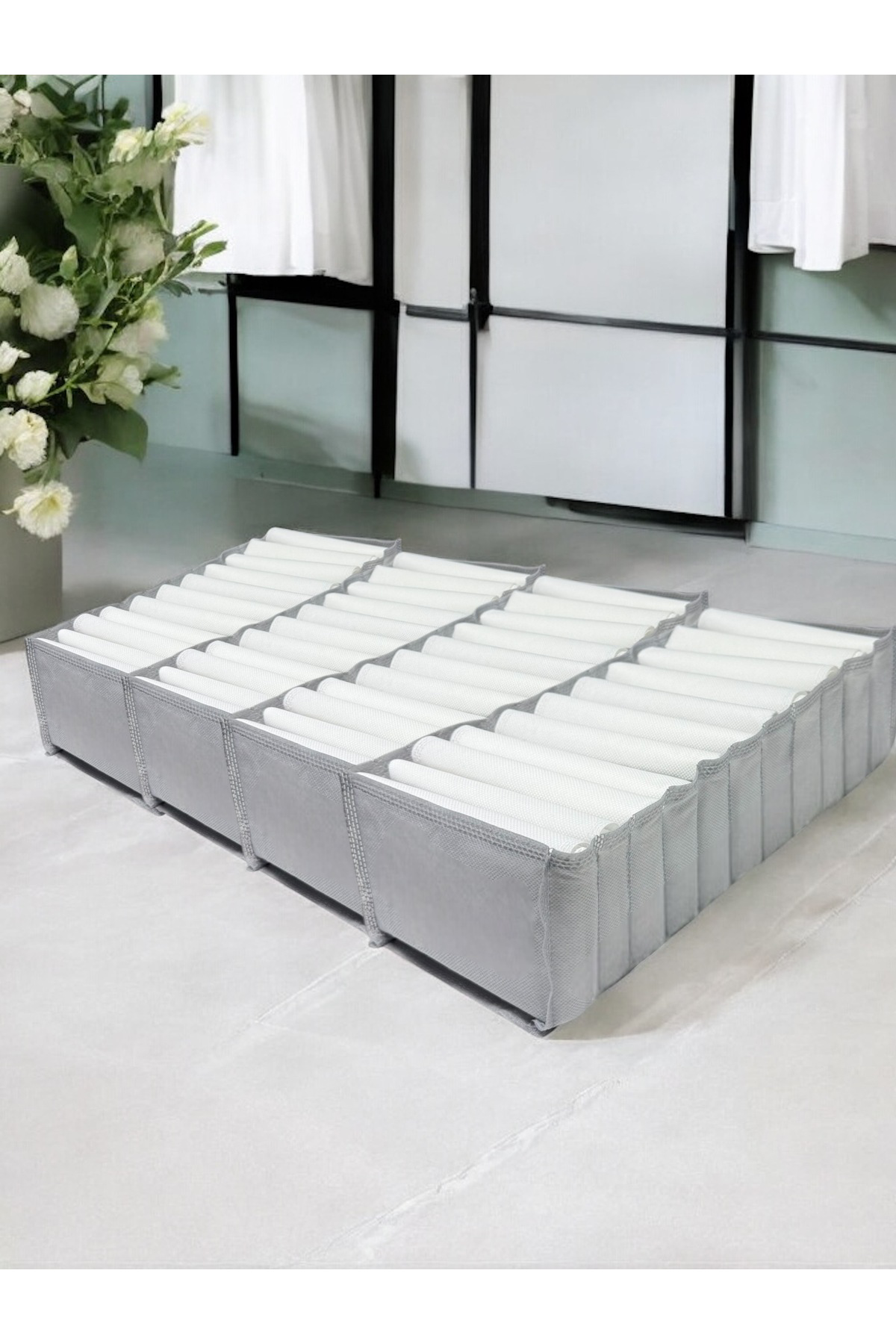 4 Adet Gri Akordiyon Tipi Medium 11 Gözlü Çekmece Içi Düzenleyici