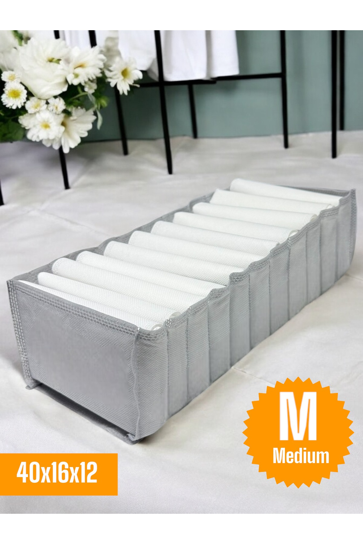 4 Adet Gri Akordiyon Tipi Medium 11 Gözlü Çekmece Içi Düzenleyici