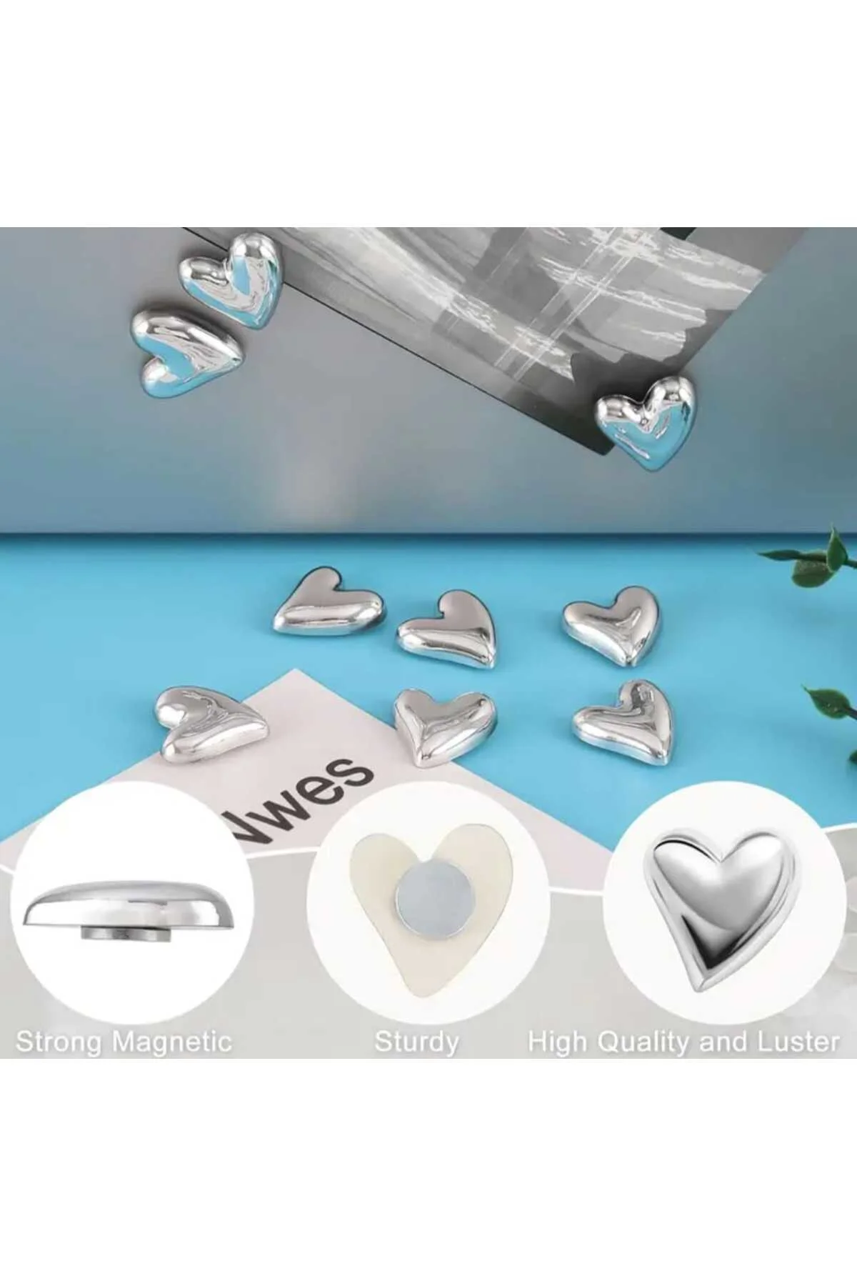 4 Adet Gümüş Renk Magnet Dekoratif Mıknatıslı Buzdolabı Süsü