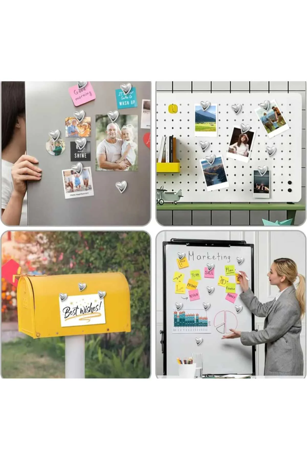 4 Adet Gümüş Renk Magnet Dekoratif Mıknatıslı Buzdolabı Süsü