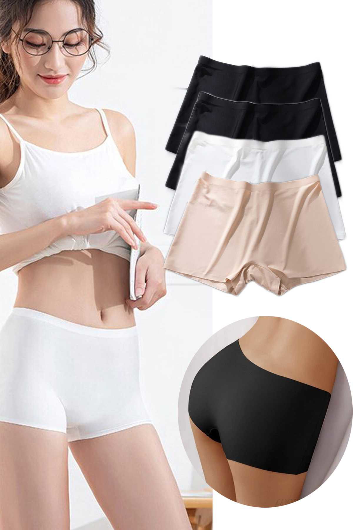 Just Cheap Store 4 Adet Kadin Dikişsiz Görünmez İz Yapmaz Mini Şort Boxer Siyah Be