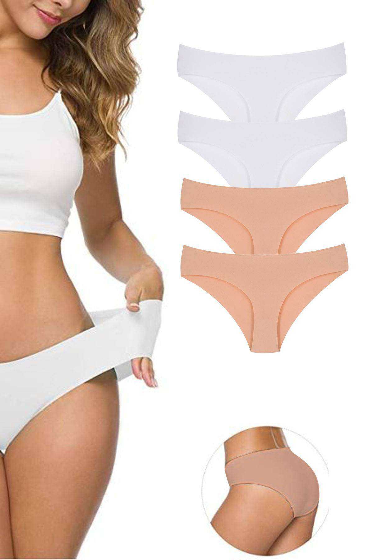 Just Cheap Store 4 Adet Kadin Dikişsiz Lazer Kesim Esnek İz Yapmayan Külot S3