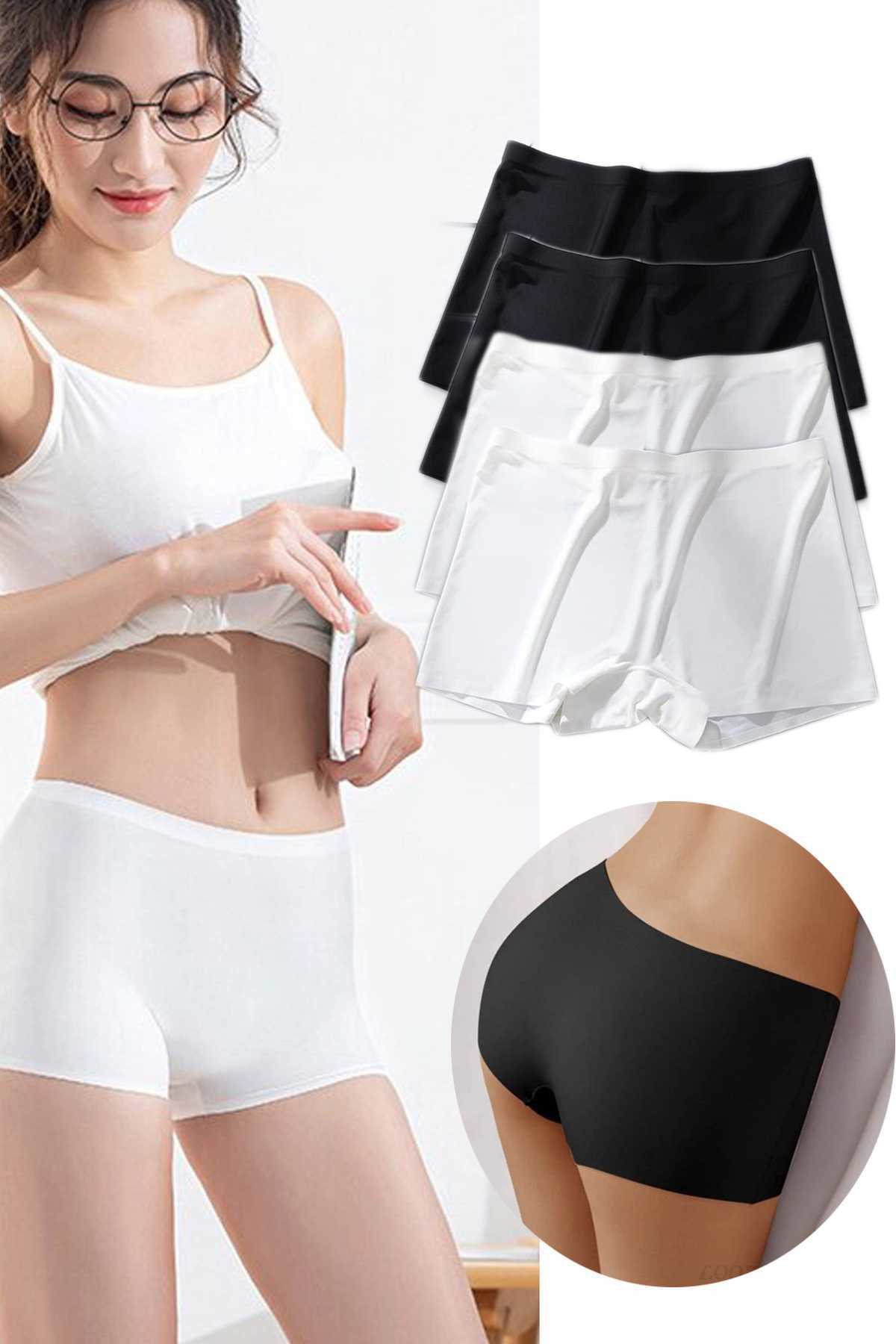 Just Cheap Store 4 Adet Kadin Dikişsiz Görünmez İz Yapmaz Mini Şort Boxer Siyah Be