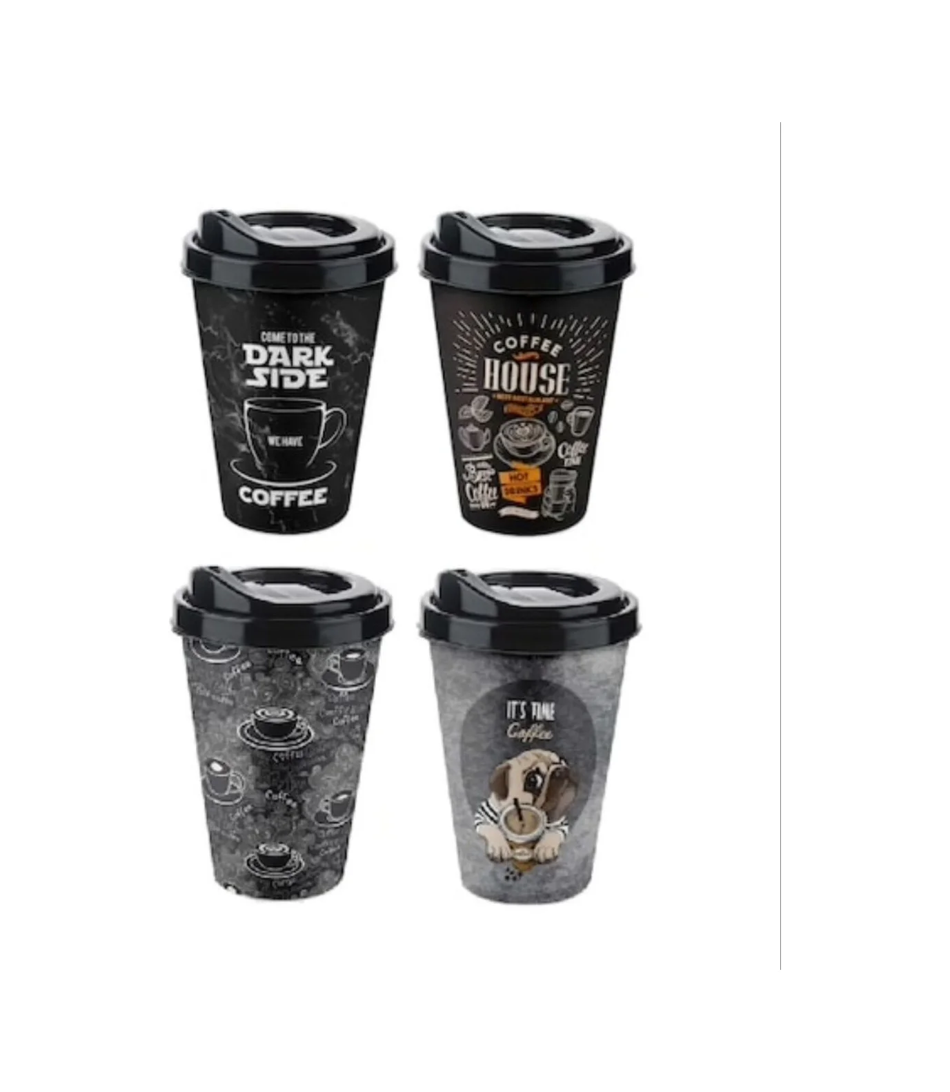 4 Adet Kahve Bardağı Kapaklı Desenli 650ml Diğer