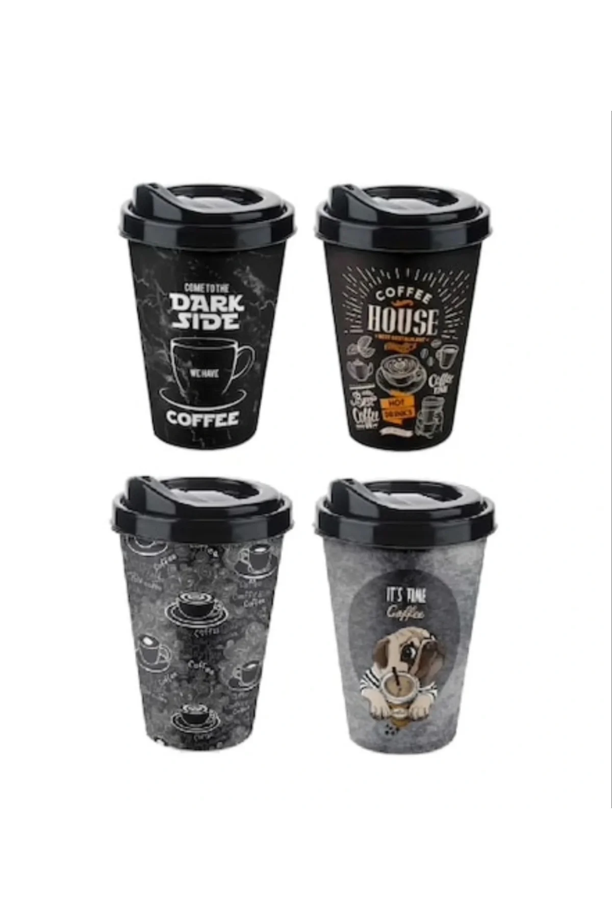 4 Adet Kahve Bardağı - Kapaklı Desenli 400ml