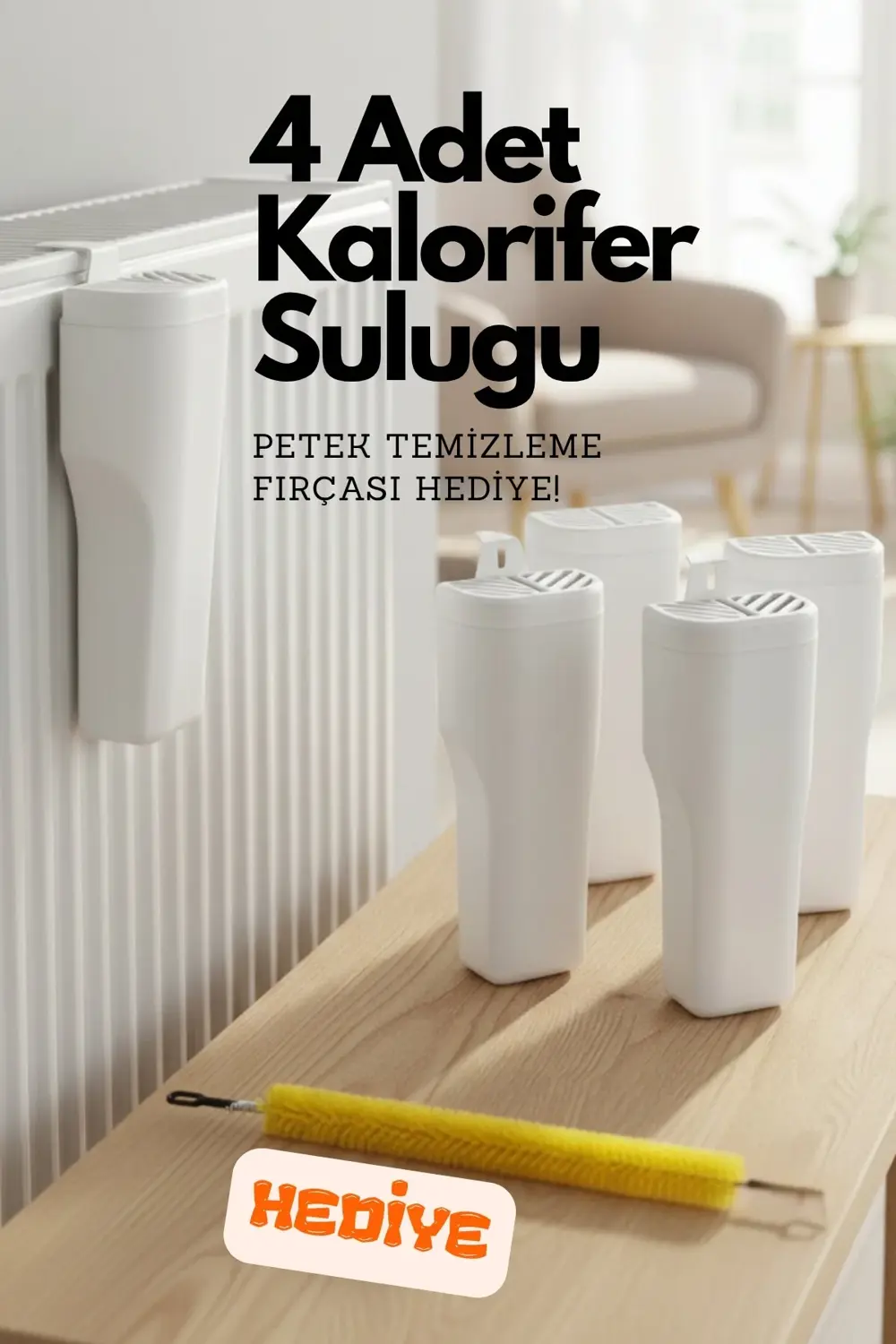 4 Adet Kalorifer Suluğu Seti, Petek Temizleme Fırçası Hediyeli Od