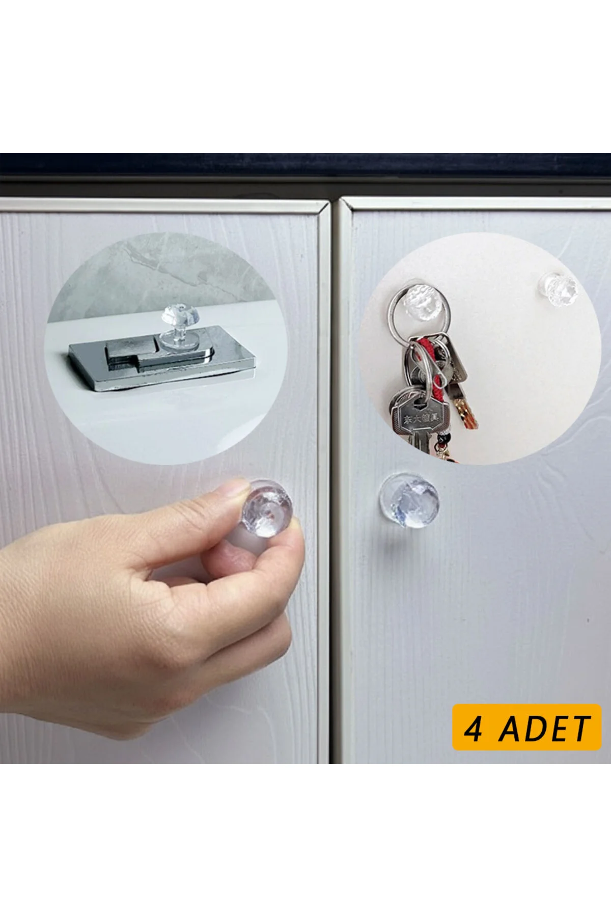 4 Adet Kristal Tasarımlı Çok Amaçlı Yapışkanlı Tutacak Buton