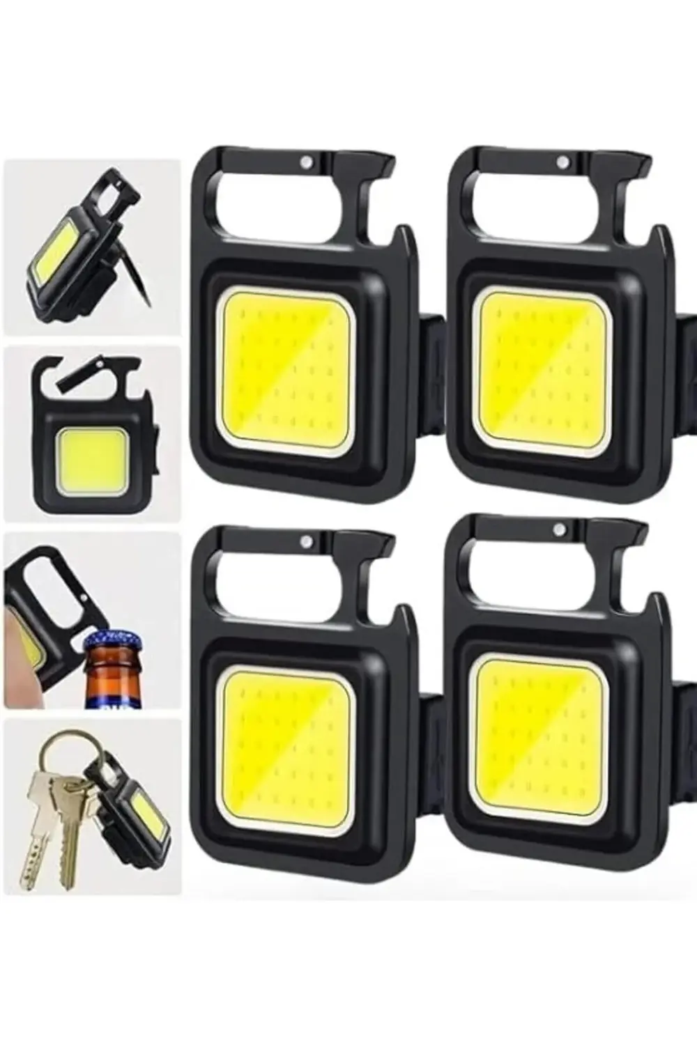 4 Adet Led Anahtarlıklı Metal Kasa El Şişe Açacağı Usb’li Şarj Ed