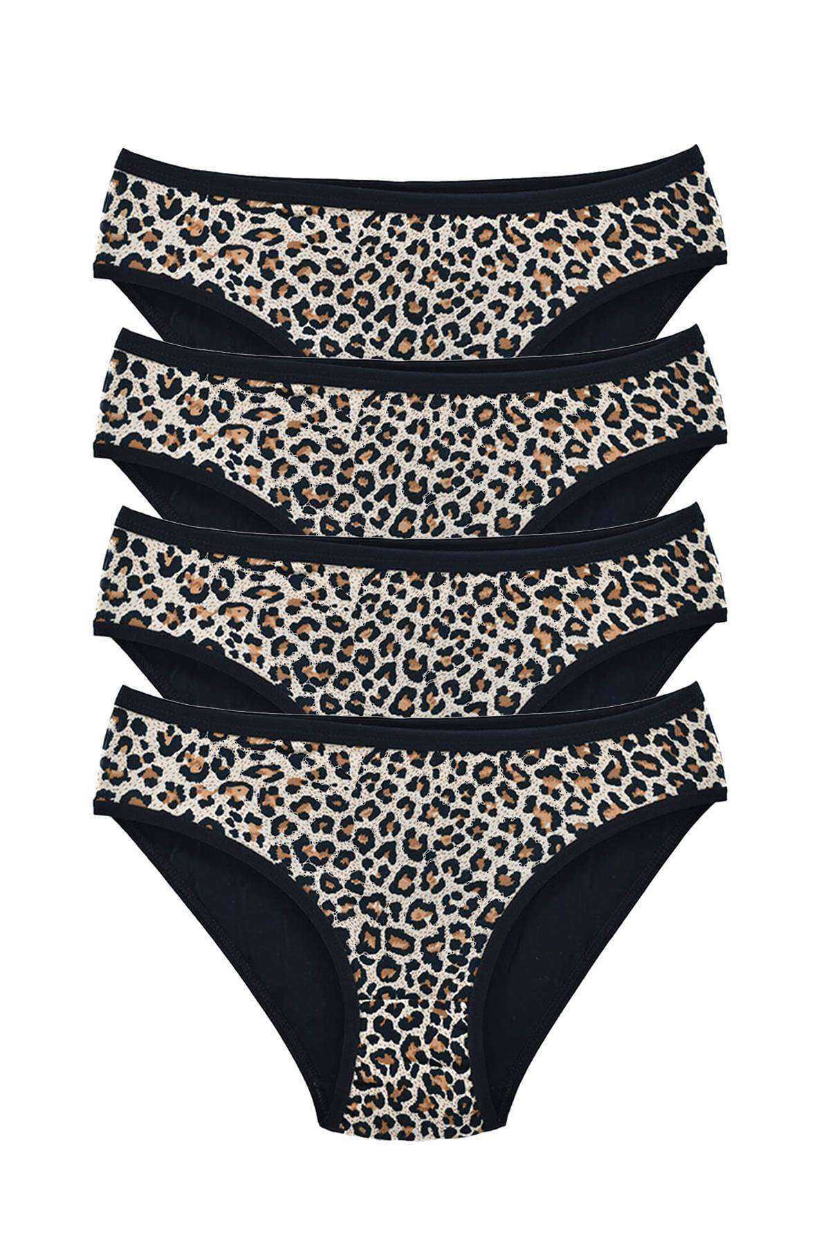 Just Cheap Store 4 Adet Leopar Desenli Likralı Yumuşak Dokulu Kadın Slip Külot