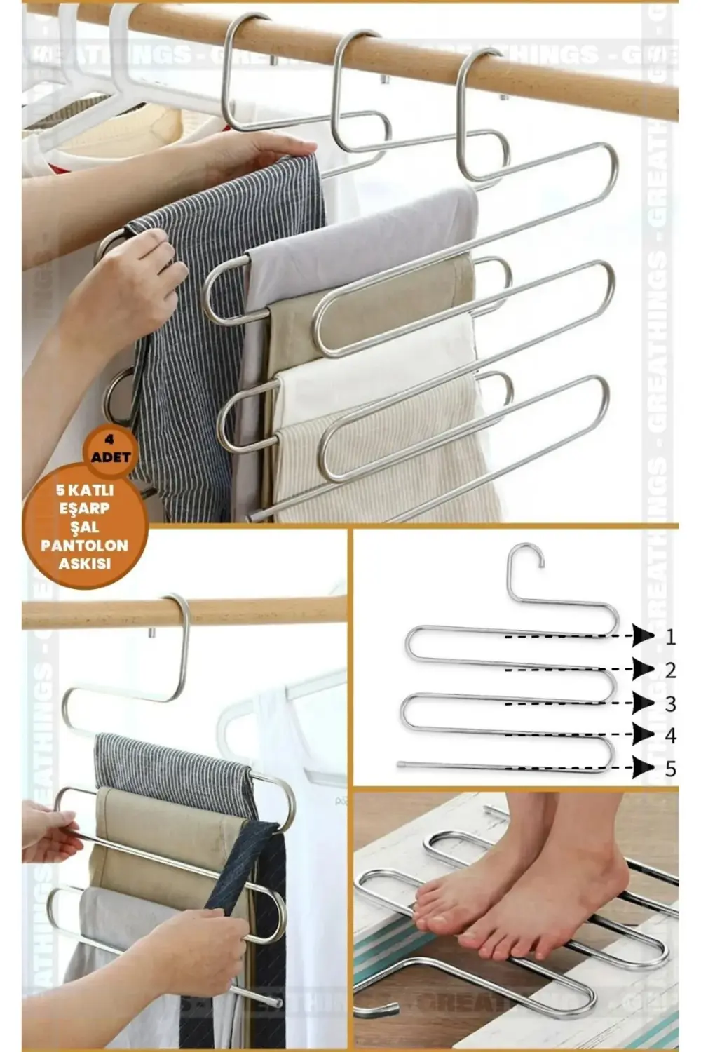 4 ADET Metal Pantolon,Eşarp Askısı 5 Katlı