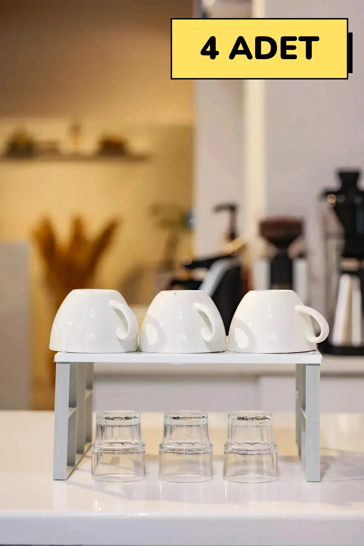 4 Adet Organizers Büyük Dolap İçi Düzenleyici Metal Raf, Bardak R