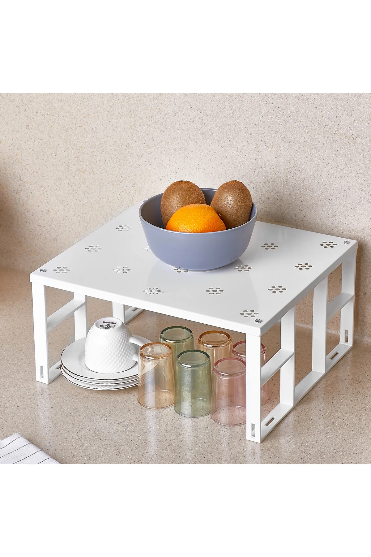 4 Adet Organizers Büyük Dolap İçi Düzenleyici Metal Raf, Bardak R