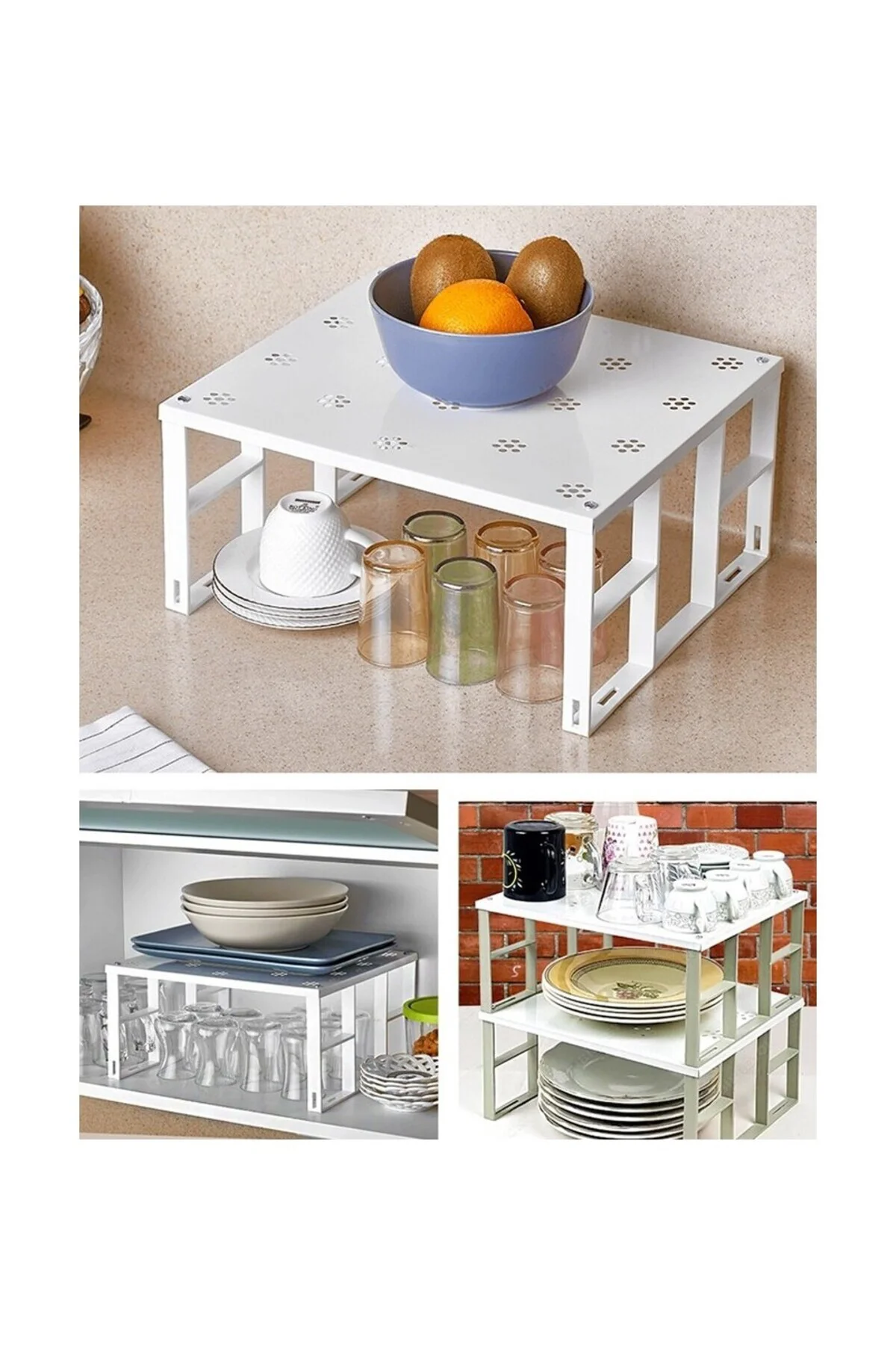 4 Adet Organizers Büyük Dolap İçi Düzenleyici Metal Raf, Bardak R