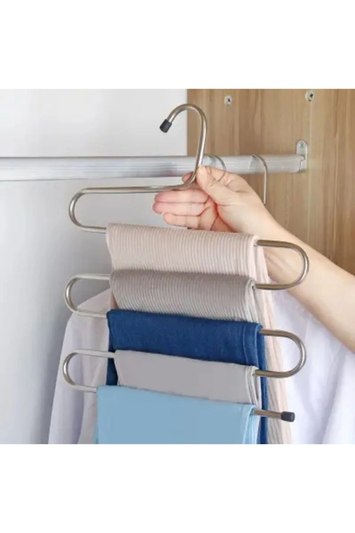 4 Adet Pantalon Askısı Metalik Dolap İçi Akıllı Krom Askı Çok Kat