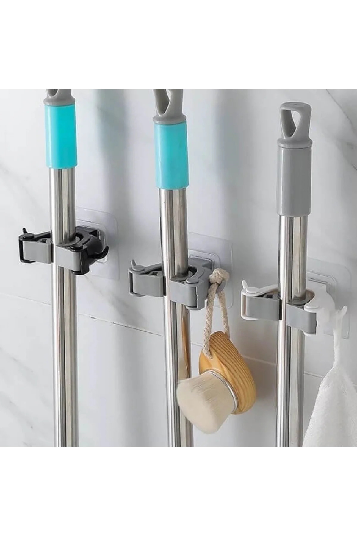 4 Adet Paspas Süpürge Fırça Ve Mop Askısı Sap Tutucu Pratik Mutfa