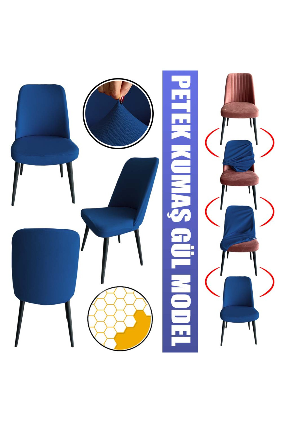 Home 4 Adet Petek Kumaş Gül Tipi Sandalye Kilifi & Sandalye Örtüsü Set