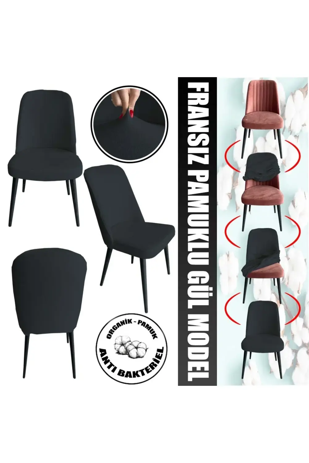 4 Adet Petek Kumaş Gül Tipi Sandalye Kılıfı & Sandalye Örtüsü Set