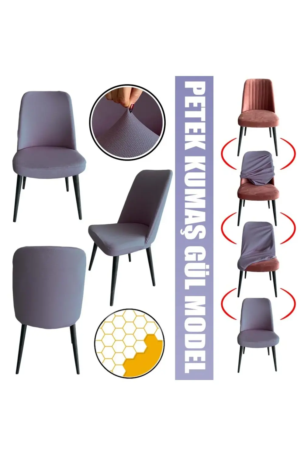 4 Adet Petek Kumaş Gül Tipi Sandalye Kılıfı & Sandalye Örtüsü Set