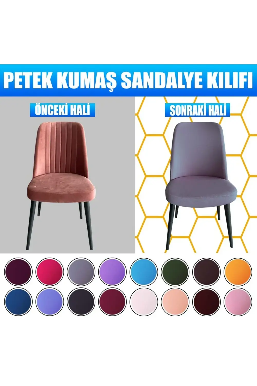 4 Adet Petek Kumaş Gül Tipi Sandalye Kılıfı & Sandalye Örtüsü Set