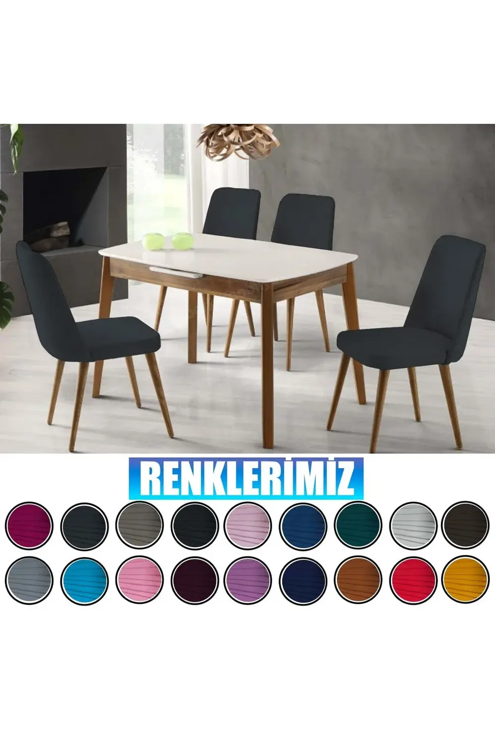 4 Adet Petek Kumaş Gül Tipi Sandalye Kılıfı & Sandalye Örtüsü Set