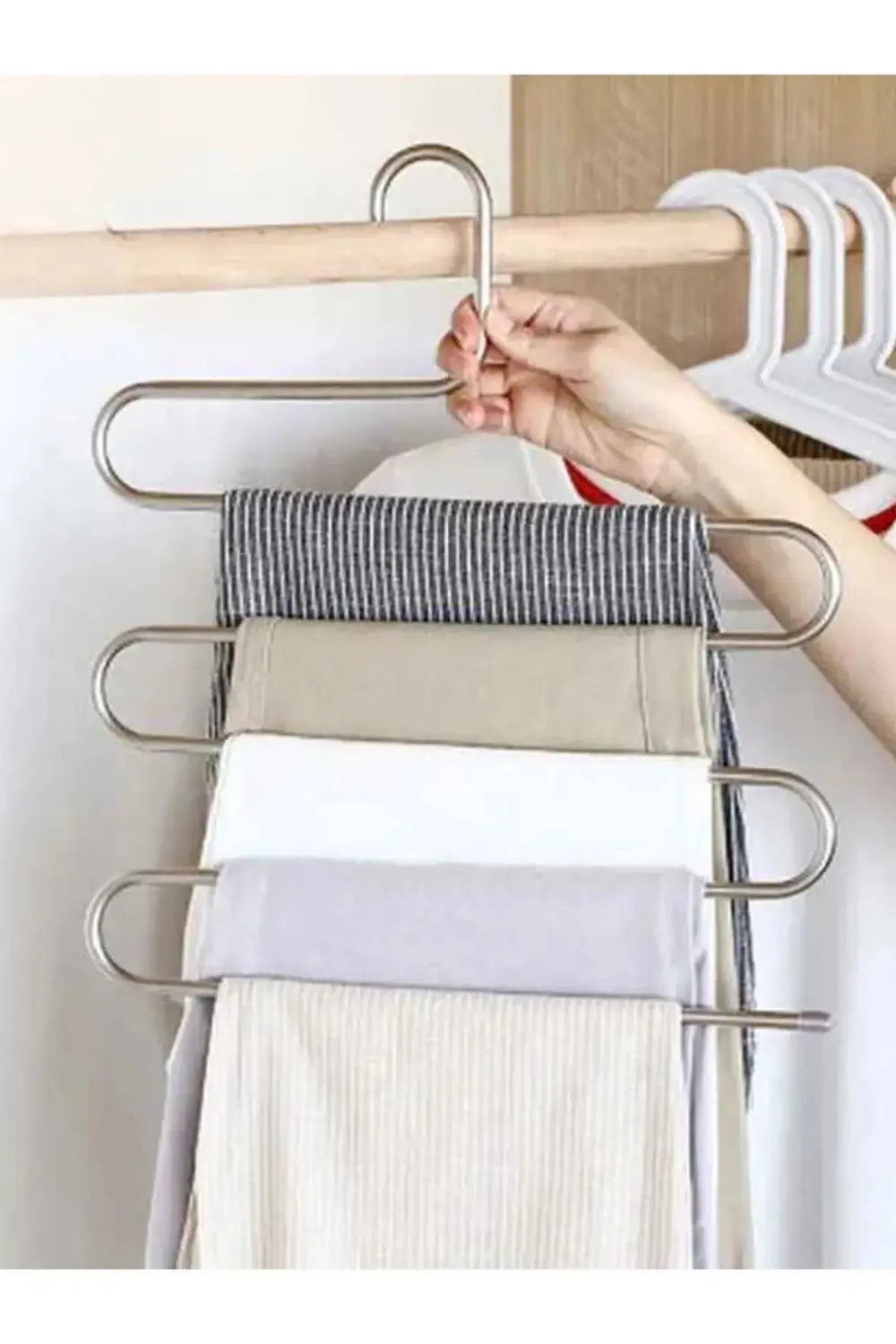 ( 4 ADET ) Pratik 5 Katlı Pantolon Askı - Pantolon Eşarp Şal Giys