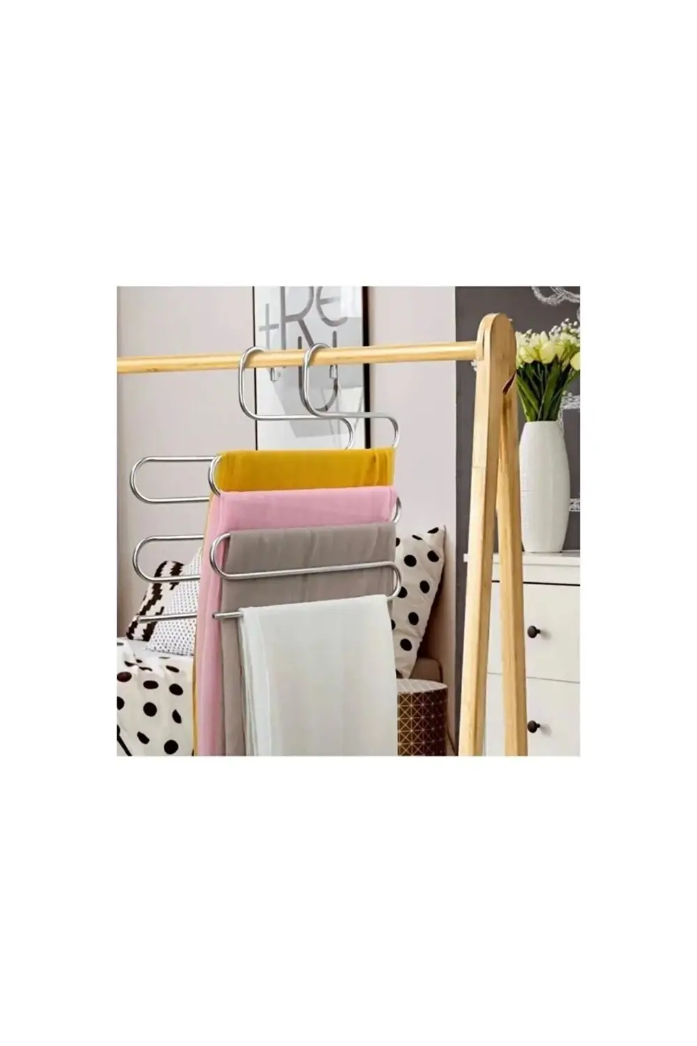 ( 4 ADET ) Pratik 5 Katlı Pantolon Askı - Pantolon Eşarp Şal Giys