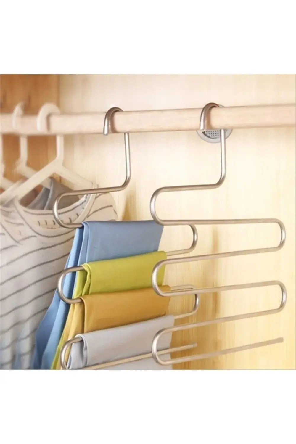 ( 4 ADET ) Pratik 5 Katlı Pantolon Askı - Pantolon Eşarp Şal Giys