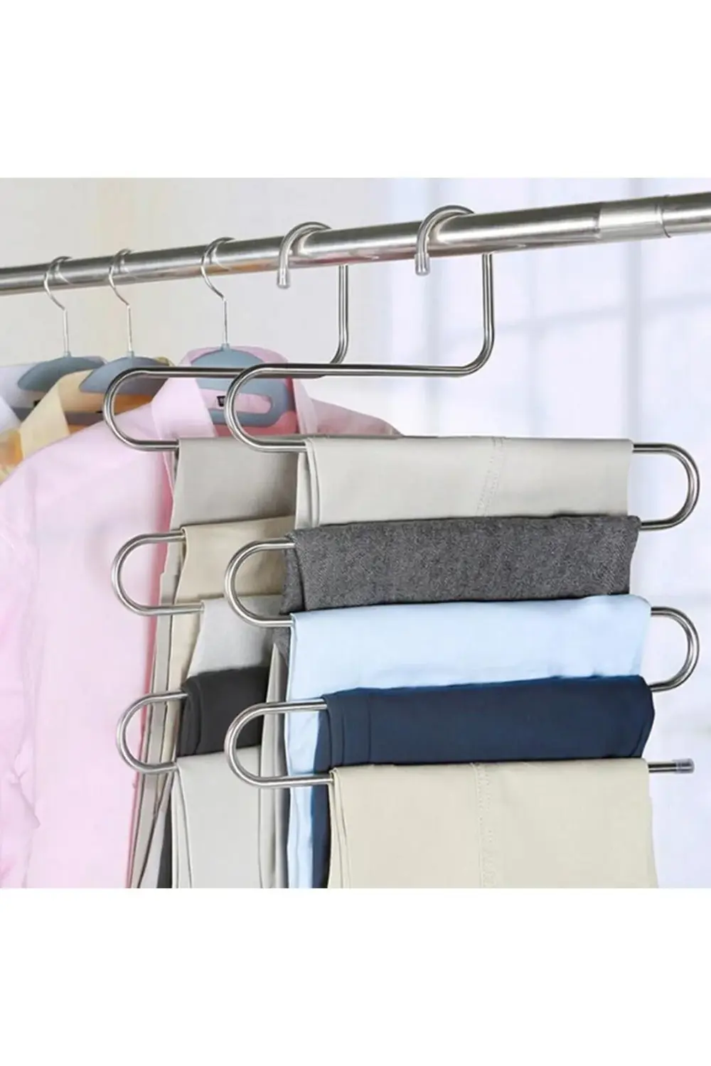 ( 4 ADET ) Pratik 5 Katlı Pantolon Askı - Pantolon Eşarp Şal Giys